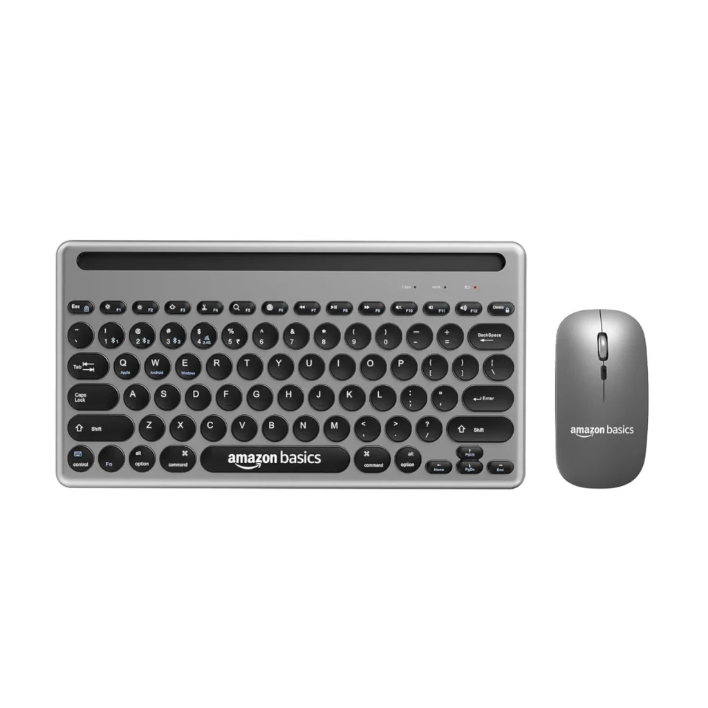 Amazon Basics Wireless Keyboard and Mouse Set with multi-device support.