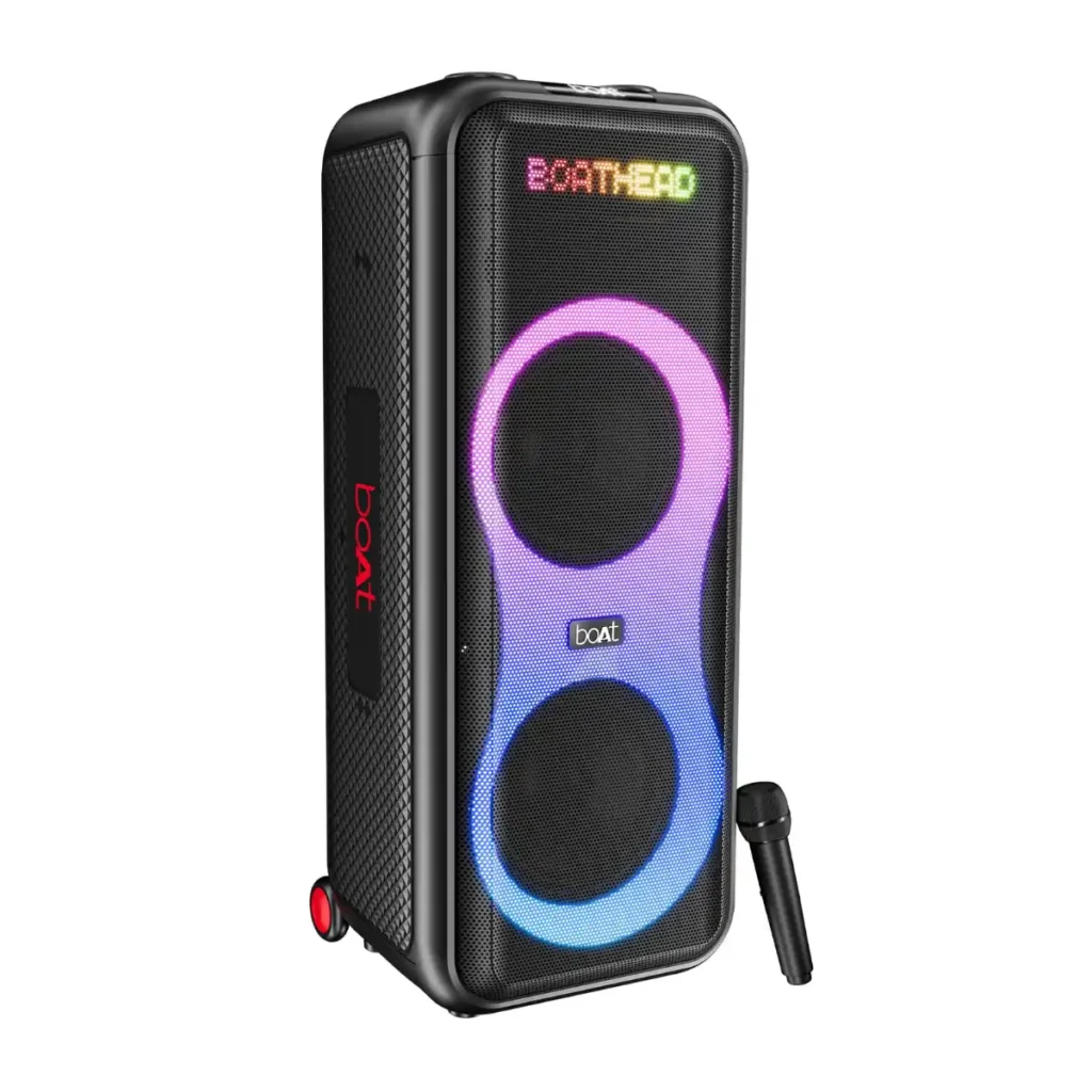 The boAt PartyPal 600, a 220W party speaker with wireless microphone, available with a special SBI card deal.