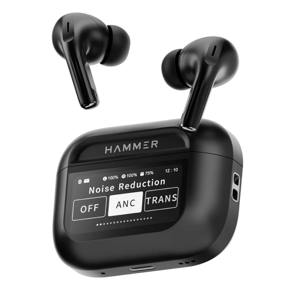 HAMMER TWS earbuds with a smart touch display on the case.