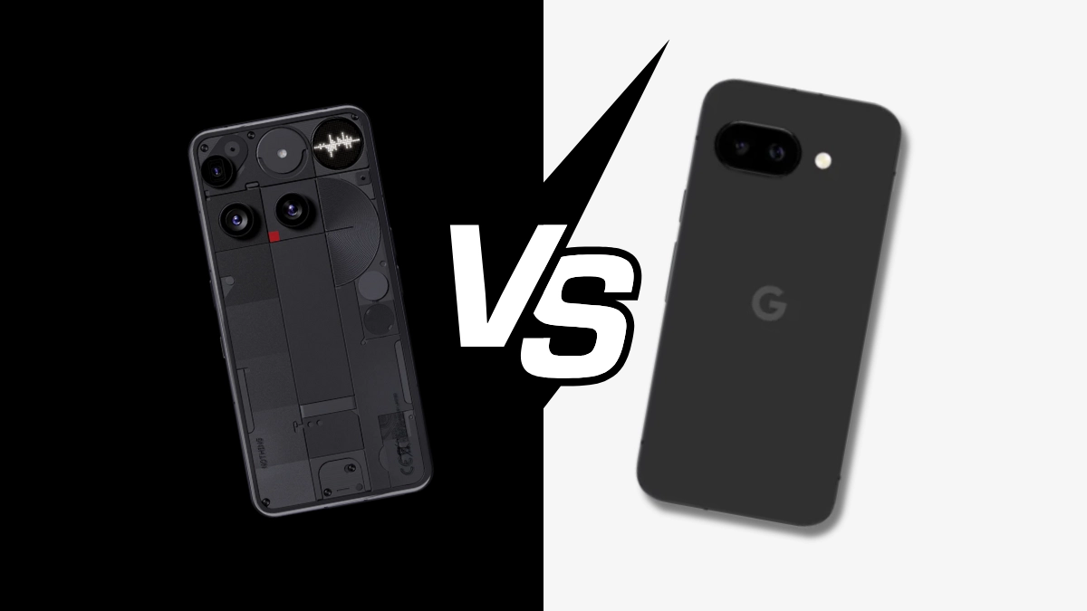 Nothing Phone 3 vs Google Pixel 9a featured image, showing a futuristic phone versus a minimalist phone.