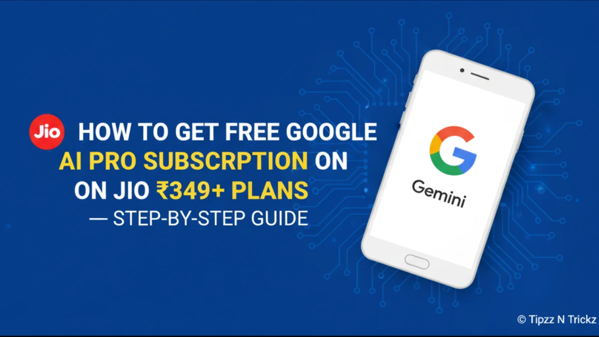 Google AI Pro Subscription for Jio Users with Gemini app and MyJio activation banner on blue background