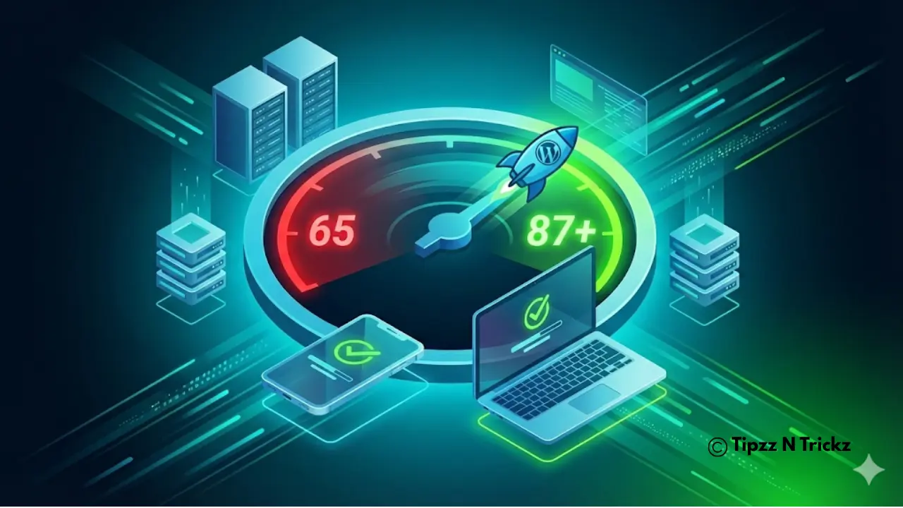 WordPress Speed Optimization result from 65 to 87
